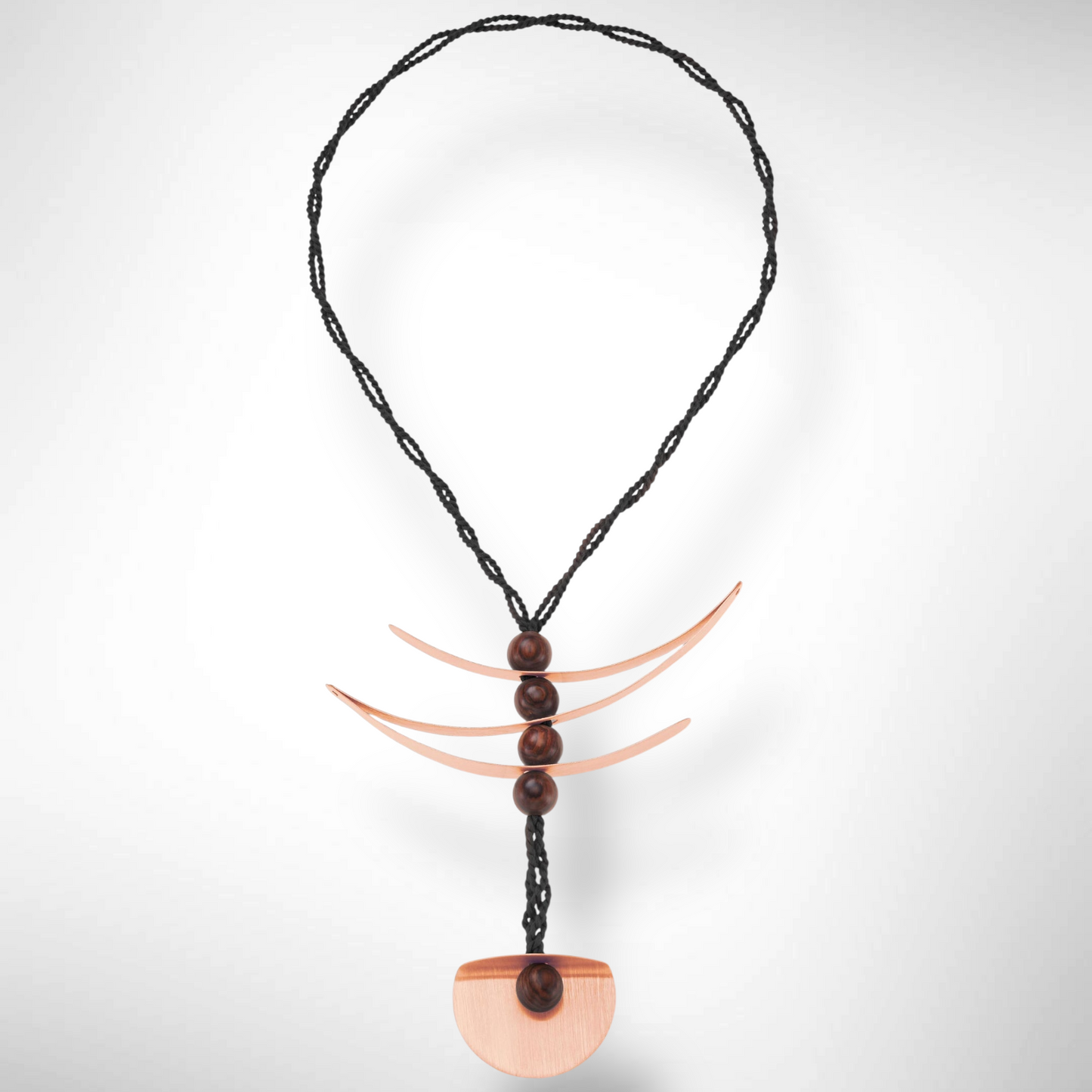 RUBIA Popular Long, Zig Zag, Over the Head, Organic Textile and Wood Necklace