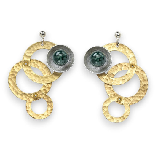 BROOK Dramatic Gold and Silvertone Post Earrings with Jade
