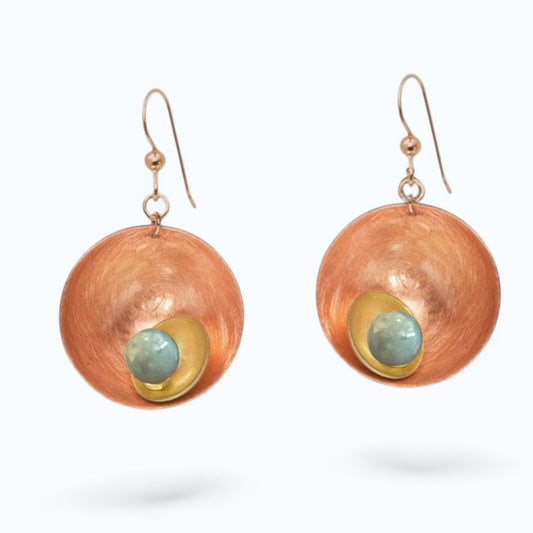 SPARK SMALL Mixed Metal Saucer Earrings with Jade