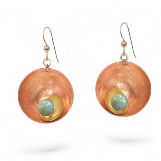 GEOMETRIC STUDIES | SPARK SMALL Mixed Metal Saucer Earrings with Jade