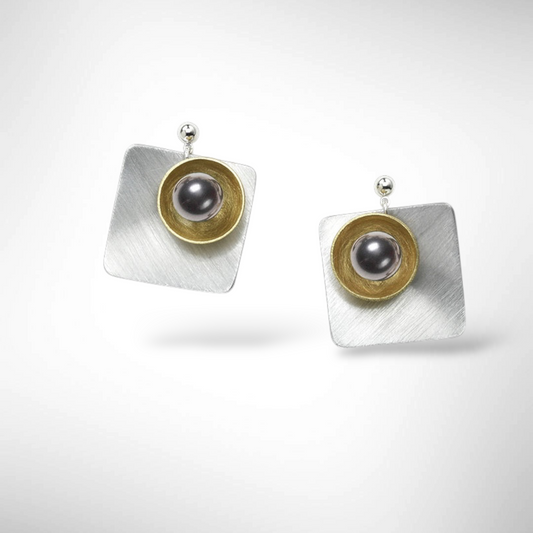 SPRAY Square Sculptural Mixed Metal Earrings - Copper or Aluminum