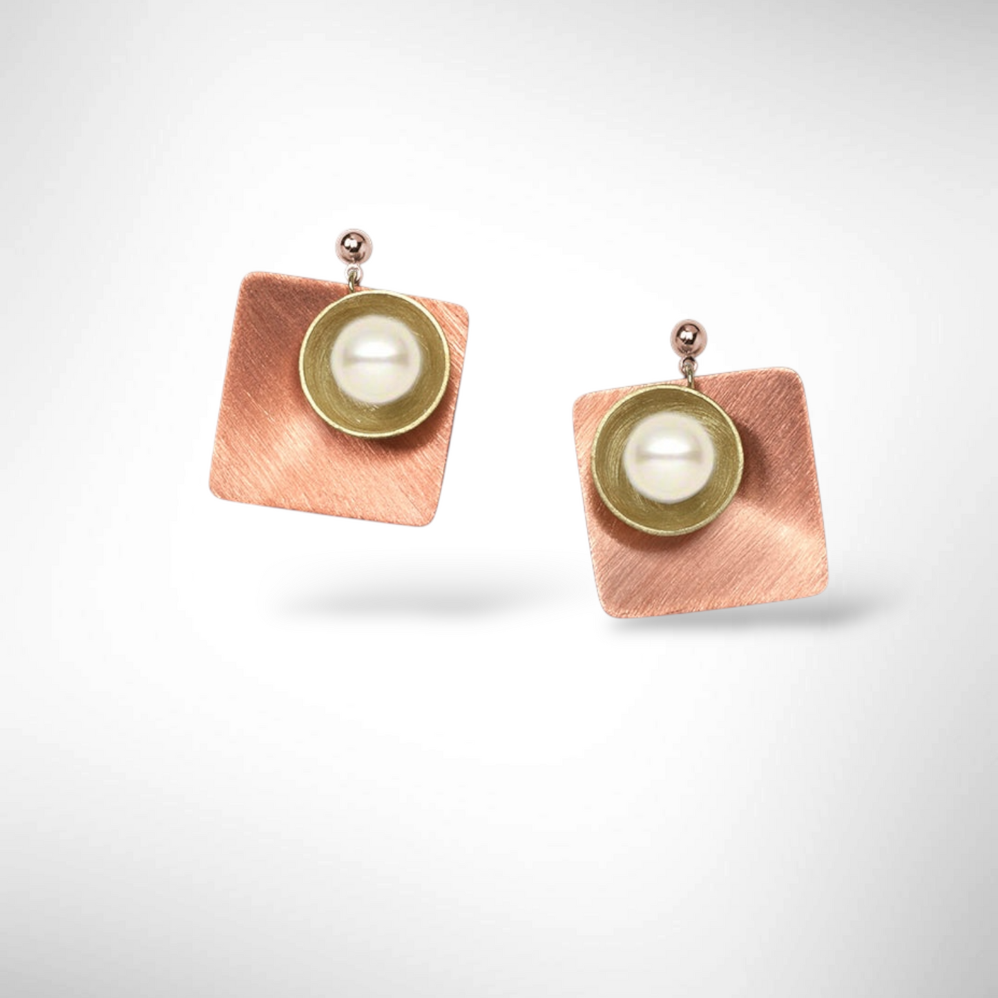 SPRAY Striking Curved Square Mixed Metal Post Earrings with Metal and Accent Bead Options from the SCULPTURAL Collection