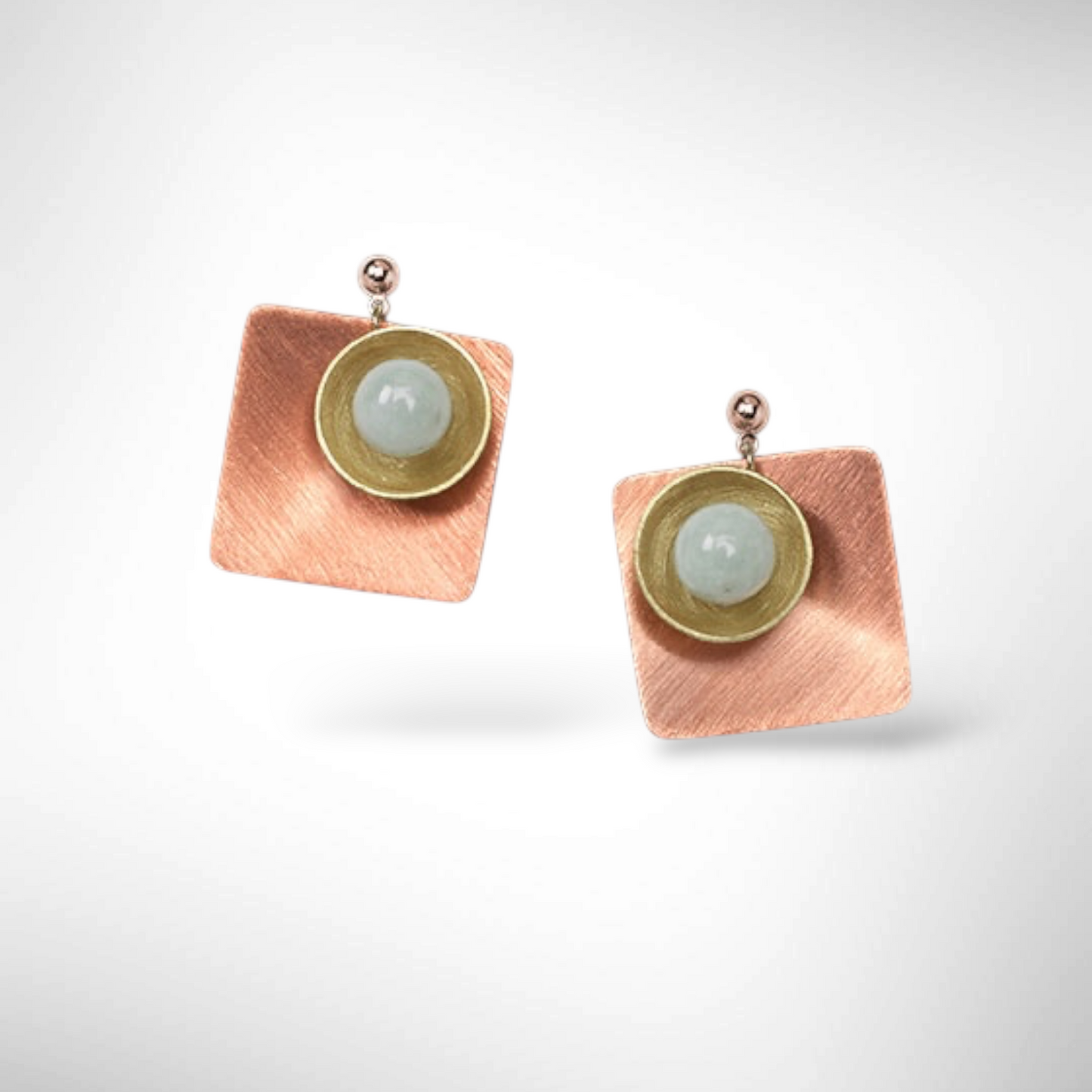 SPRAY Striking Curved Square Mixed Metal Post Earrings with Metal and Accent Bead Options from the SCULPTURAL Collection