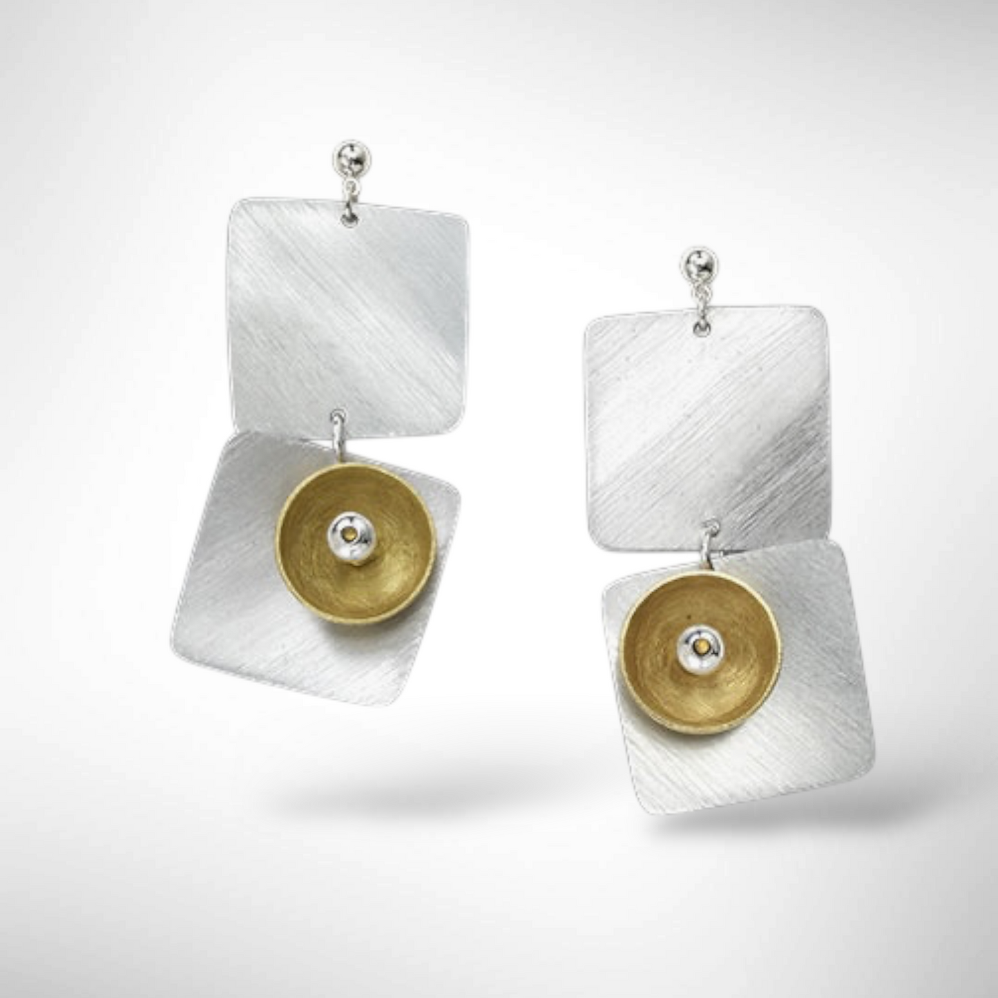 SPRAY LONG Curved Squares Mixed Metal Post Earrings