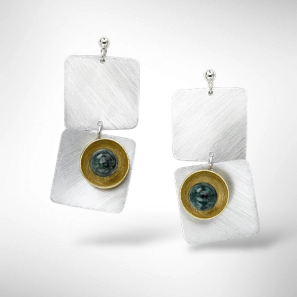SPRAY LONG Curved Squares Mixed Metal Post Earrings