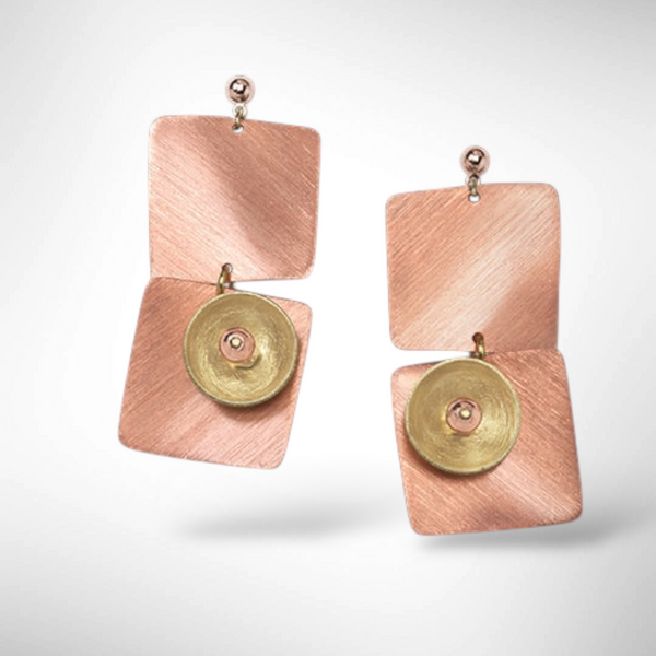 SPRAY LONG Curved Squares Mixed Metal Post Earrings