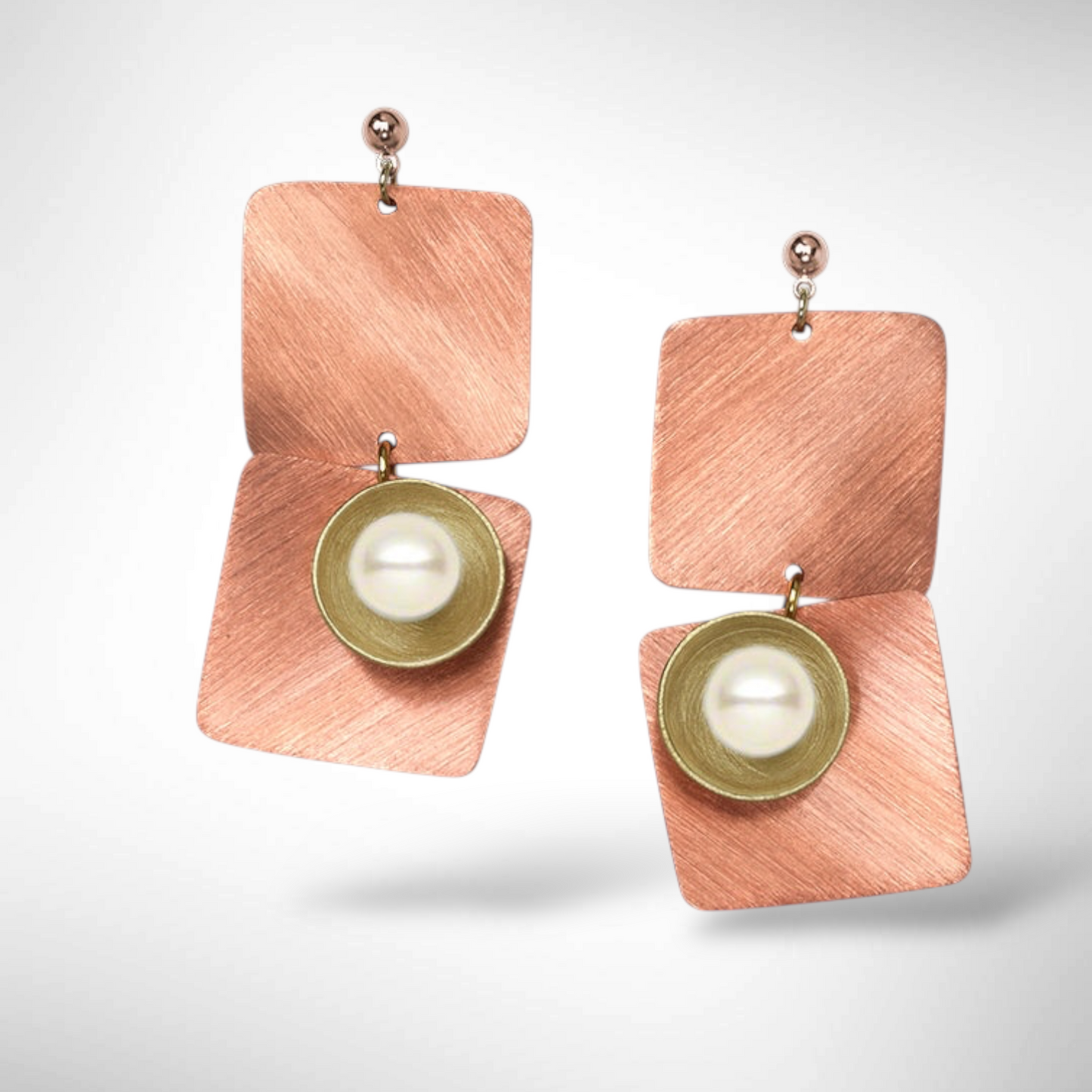 SPRAY LONG Curved Squares Mixed Metal Post Earrings