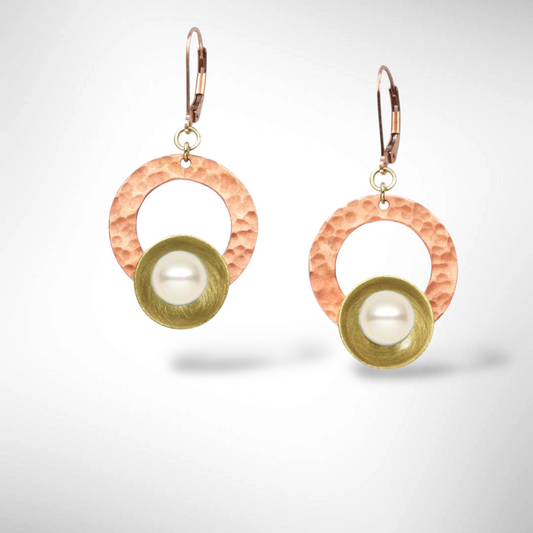 ECLECTICA | TIDE Mixed Metal Circle Dangle Earrings: Brass or Copper