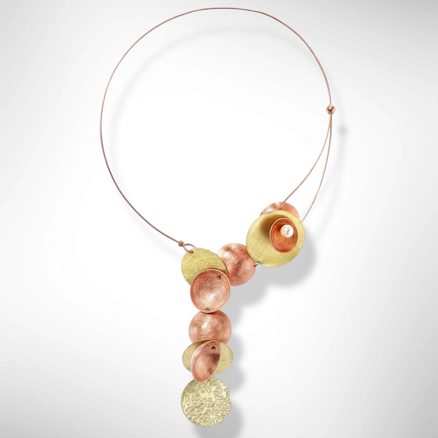 CLOUD Asymmetrical Dangling Mixed Metal Statement Necklace with Front Closure from the SCULPTURAL Collection with Simulated Pearl or Jade option