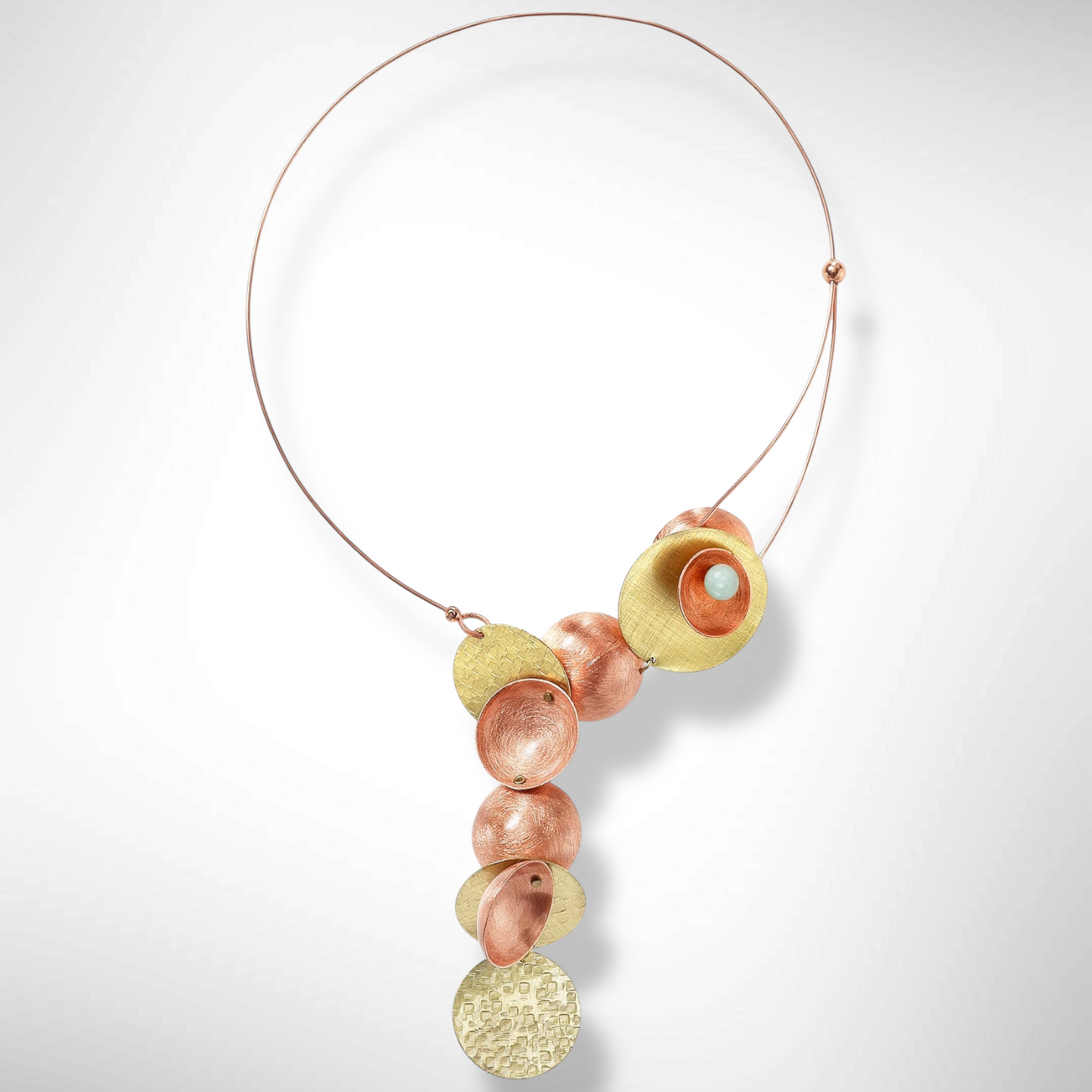 CLOUD Asymmetrical Dangling Mixed Metal Statement Necklace with Front Closure from the SCULPTURAL Collection with Simulated Pearl or Jade option
