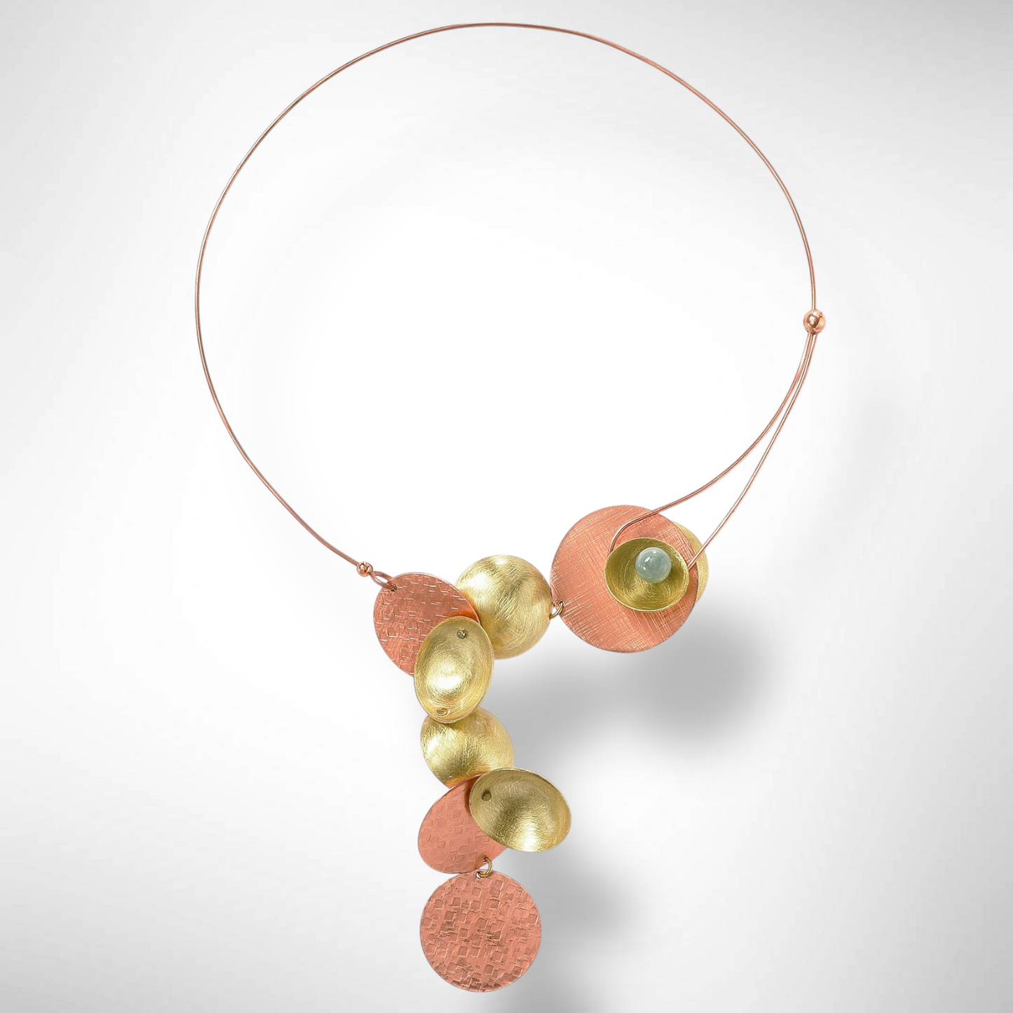 CLOUD Asymmetrical Dangling Mixed Metal Statement Necklace with Front Closure from the SCULPTURAL Collection with Simulated Pearl or Jade option