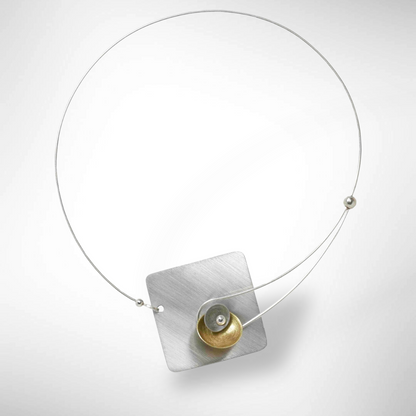 DAWN Best Selling Small Angular Metal Necklace from the SCULPTURAL Collection with Simulated Pearl or Jade option