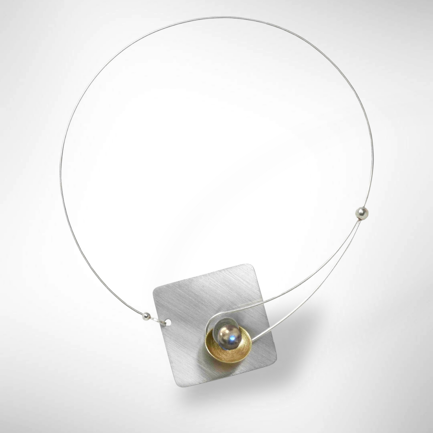 DAWN Best Selling Small Angular Metal Necklace from the SCULPTURAL Collection with Simulated Pearl or Jade option