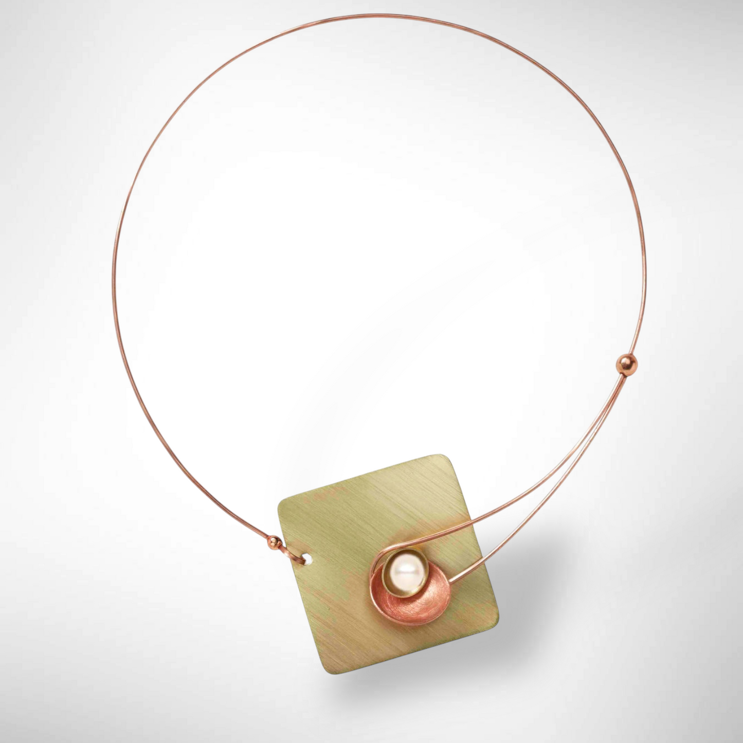 DAWN Best Selling Small Angular Metal Necklace from the SCULPTURAL Collection with Simulated Pearl or Jade option