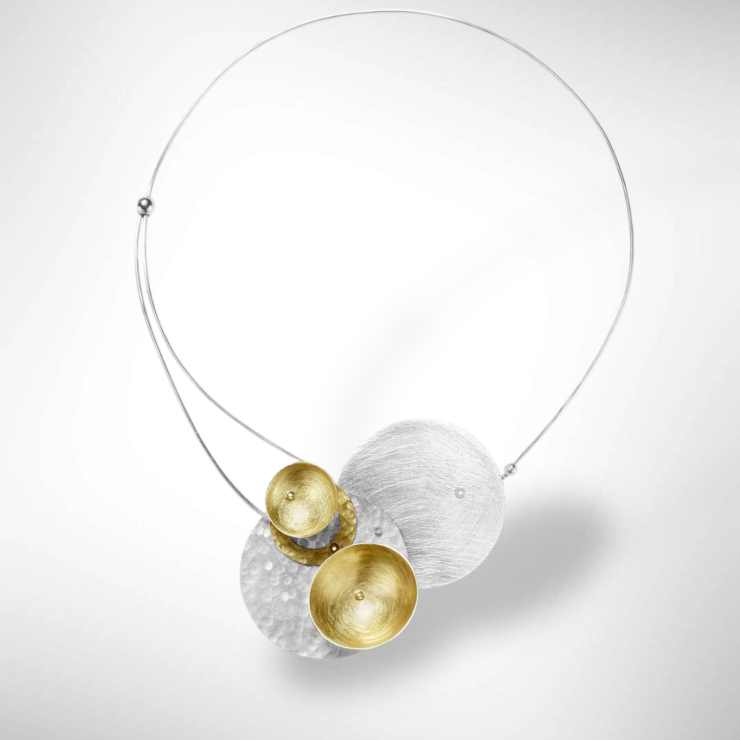 FOG Mixed Metal Structrual Statement Necklace with Front Closure from the SCULPTURE Collection\