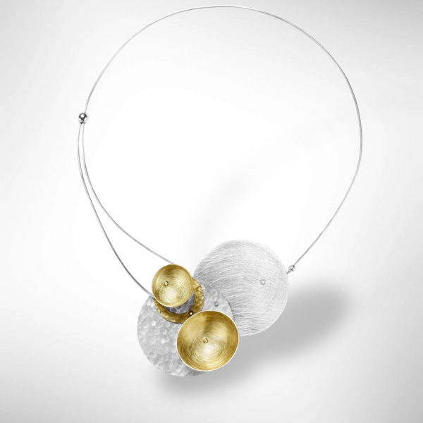 FOG Mixed Metal Structrual Statement Necklace with Front Closure from the SCULPTURE Collection\