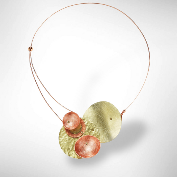 FOG Mixed Metal Structrual Statement Necklace with Front Closure from the SCULPTURE Collection\