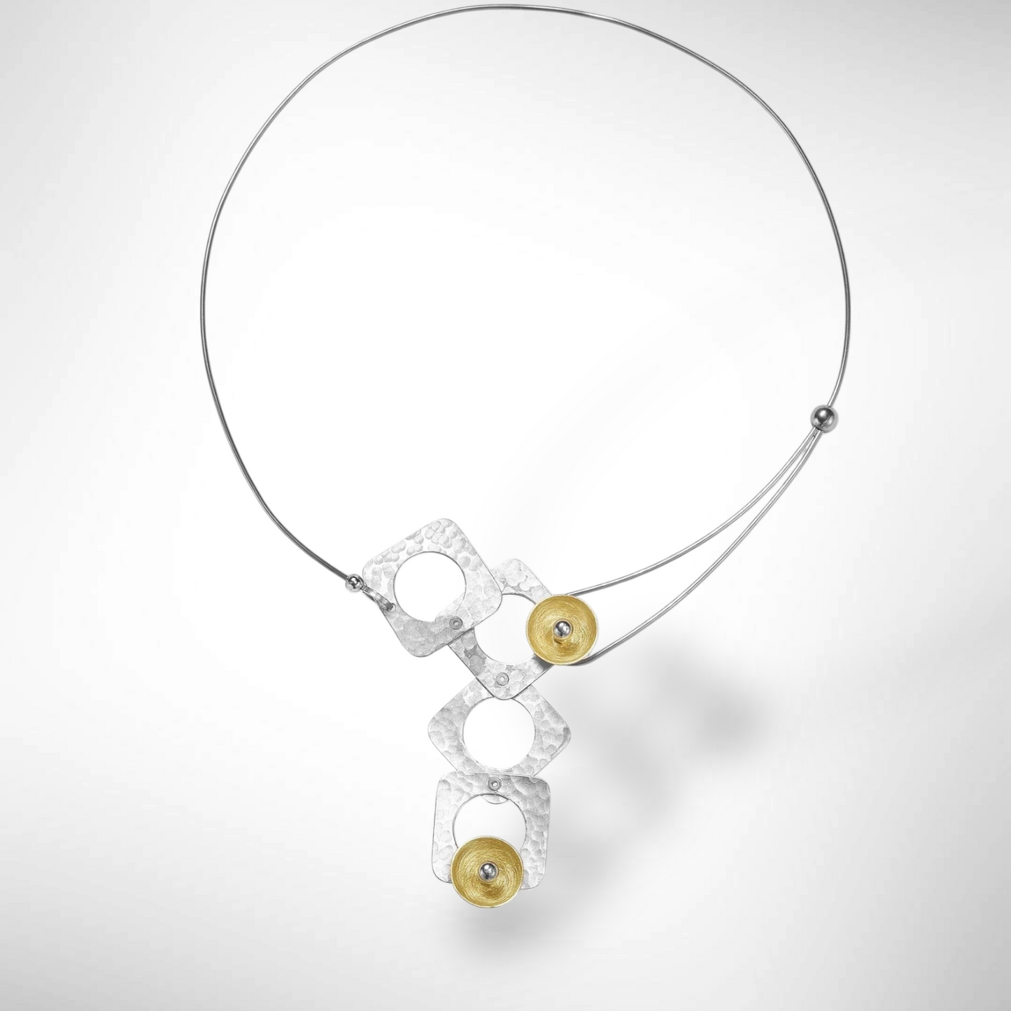 GROW Small Cubic Mixed Metal Necklace from the SCULPTURAL Collection with Simulated Pearl or Jade option