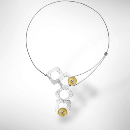 GROW Small Cubic Mixed Metal Necklace from the SCULPTURAL Collection with Simulated Pearl or Jade option
