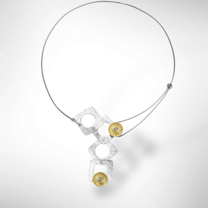 GROW Small Cubic Mixed Metal Necklace from the SCULPTURAL Collection with Simulated Pearl or Jade option