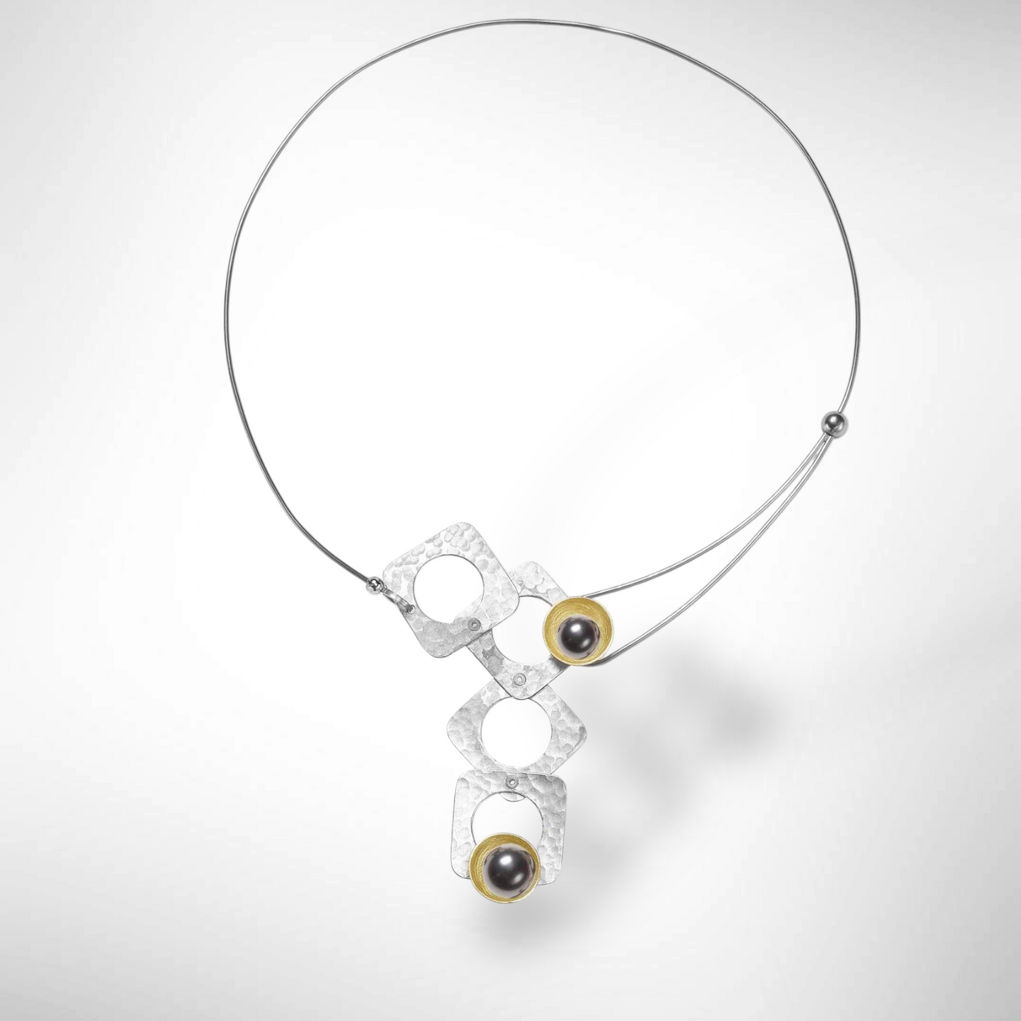 GROW Small Cubic Mixed Metal Necklace from the SCULPTURAL Collection with Simulated Pearl or Jade option