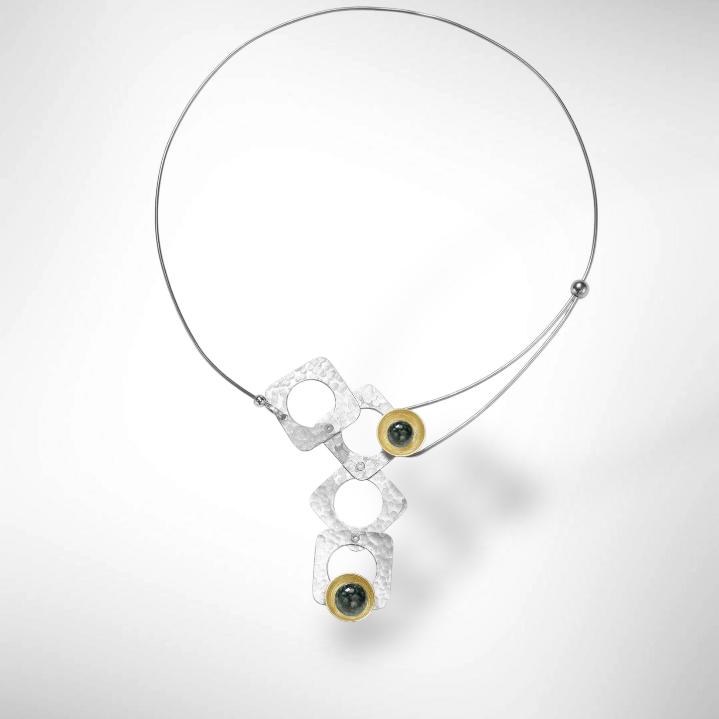 GROW Small Cubic Mixed Metal Necklace from the SCULPTURAL Collection with Simulated Pearl or Jade option