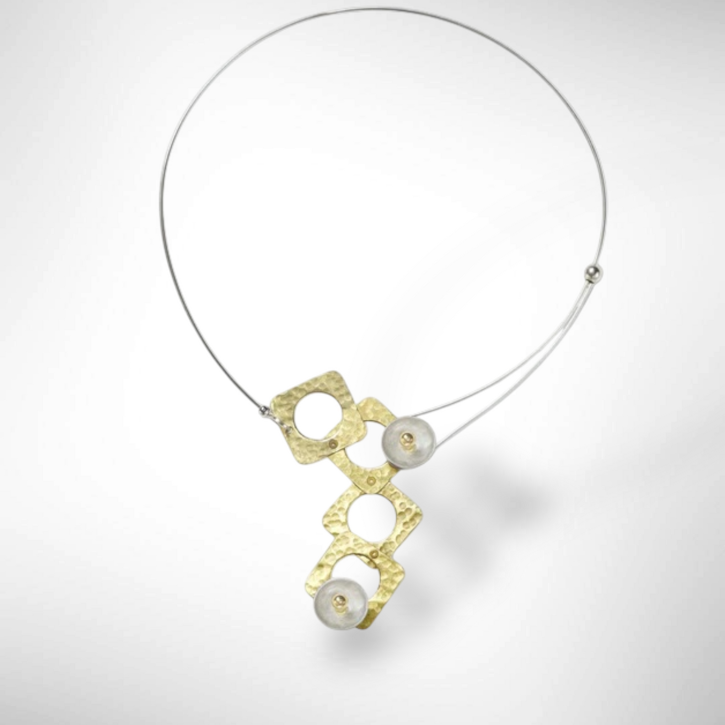 GROW Small Cubic Mixed Metal Necklace from the SCULPTURAL Collection with Simulated Pearl or Jade option