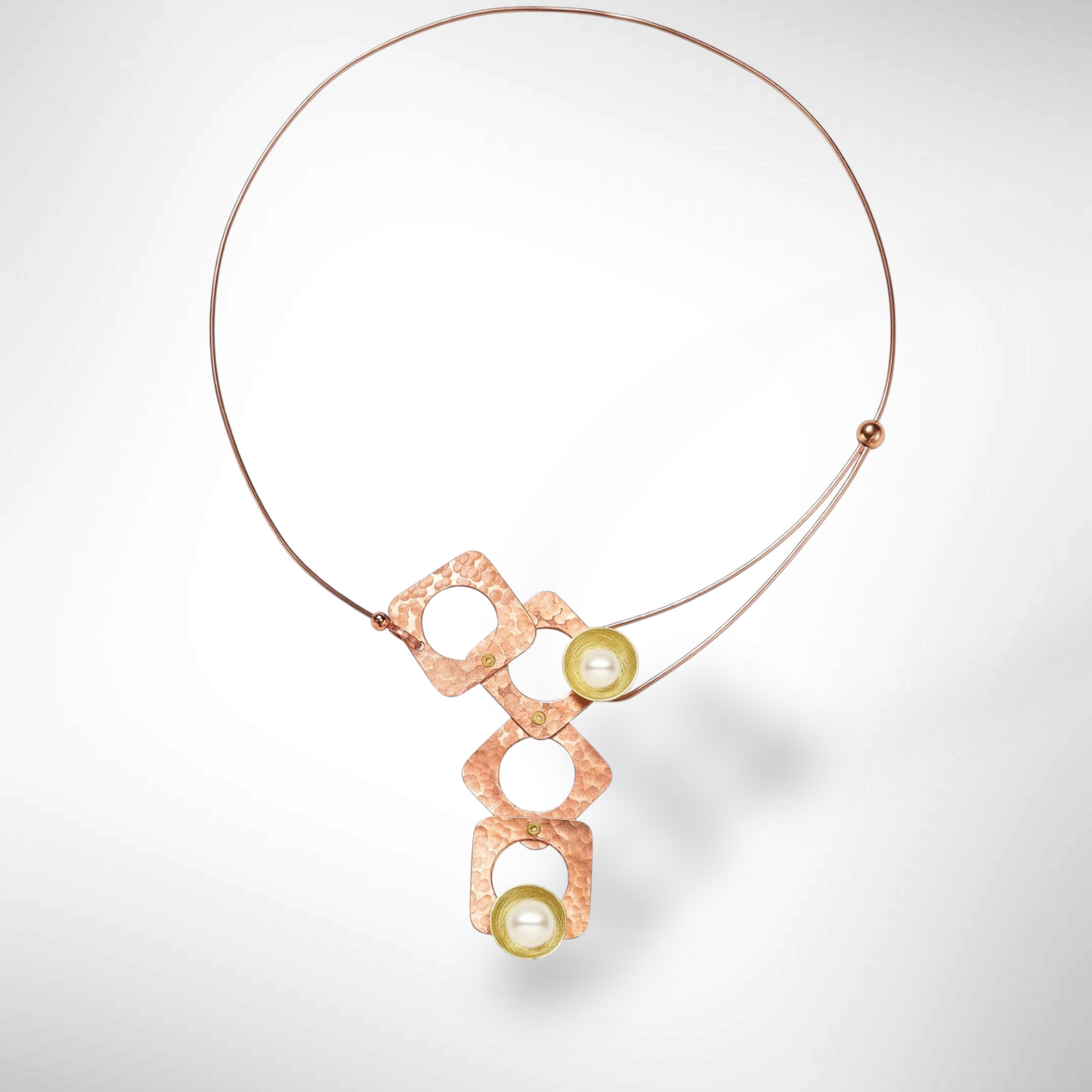 GROW Small Cubic Mixed Metal Necklace from the SCULPTURAL Collection with Simulated Pearl or Jade option