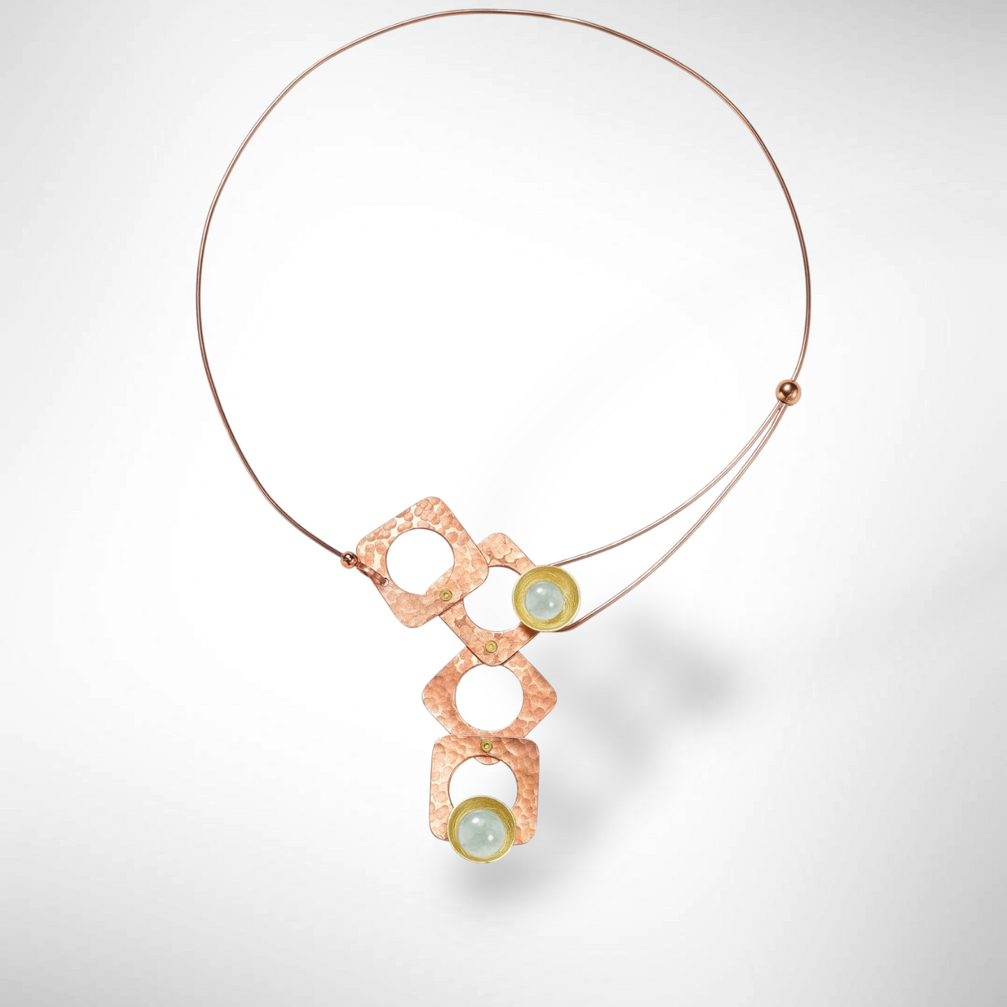 GROW Small Cubic Mixed Metal Necklace from the SCULPTURAL Collection with Simulated Pearl or Jade option
