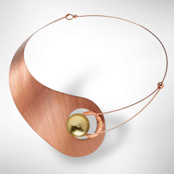 MOON Truly Asymmetrical Elegant Metal Collar Necklace-Front Closure and Simulated Pearl and Jade Accent Bead Options