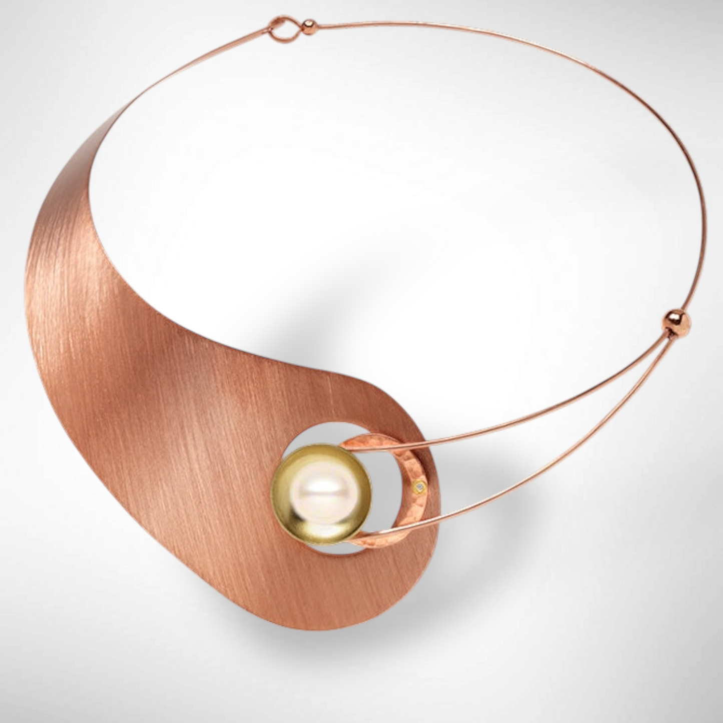 MOON Truly Asymmetrical Elegant Metal Collar Necklace-Front Closure and Simulated Pearl and Jade Accent Bead Options