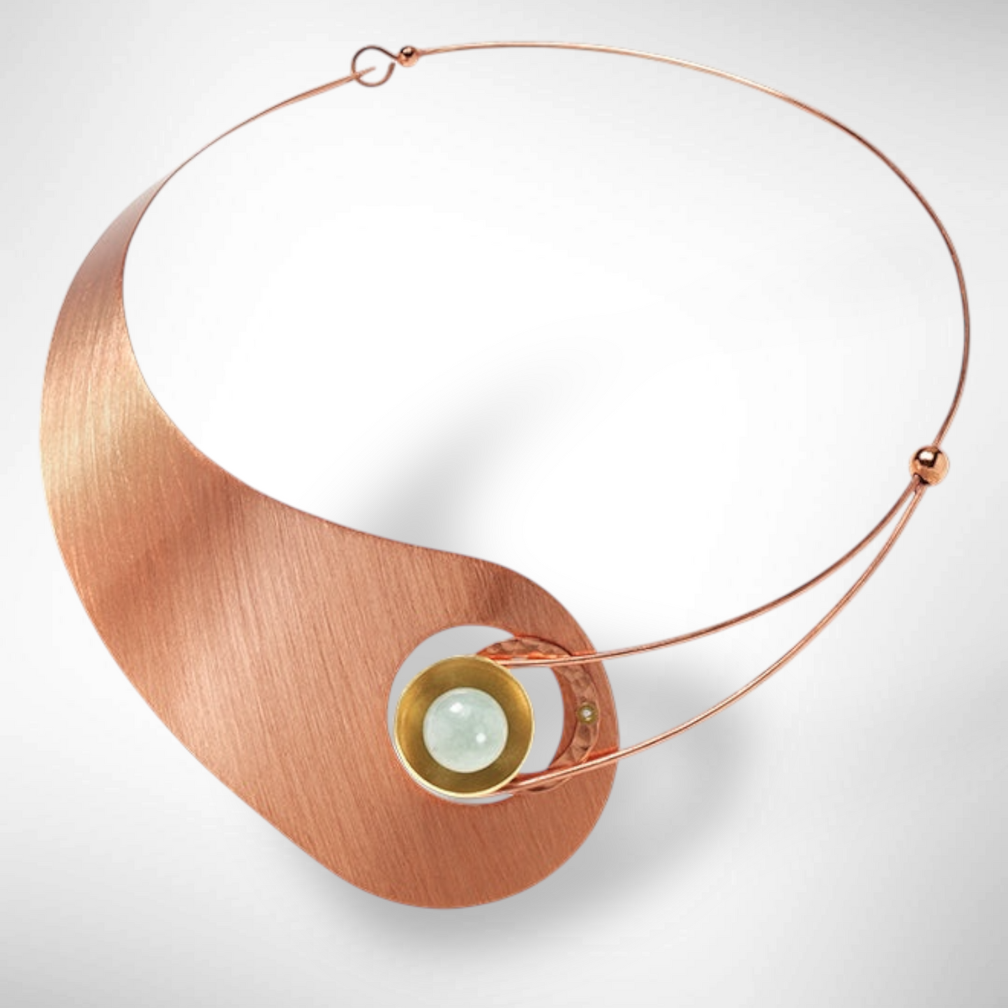 MOON Truly Asymmetrical Elegant Metal Collar Necklace-Front Closure and Simulated Pearl and Jade Accent Bead Options