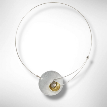 SOLSTICE Best Selling Elegant Small Angular Metal Necklace from the SCULPTURAL Collection with Simulated Pearl or Jade option