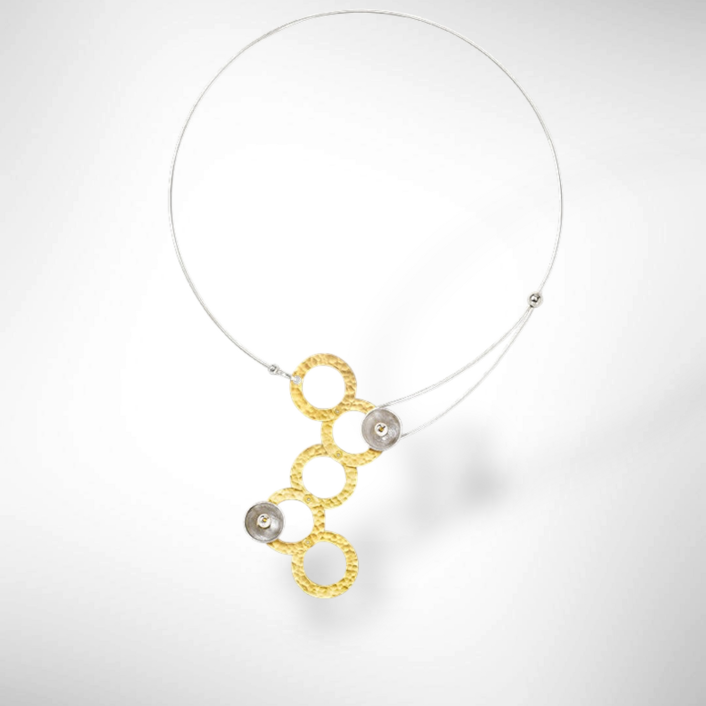 STREAM Small Cascading Mixed Metal Necklace from the SCULPTURAL Collection with Simulated Pearl or Jade option
