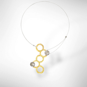 STREAM Small Cascading Mixed Metal Necklace from the SCULPTURAL Collection with Simulated Pearl or Jade option