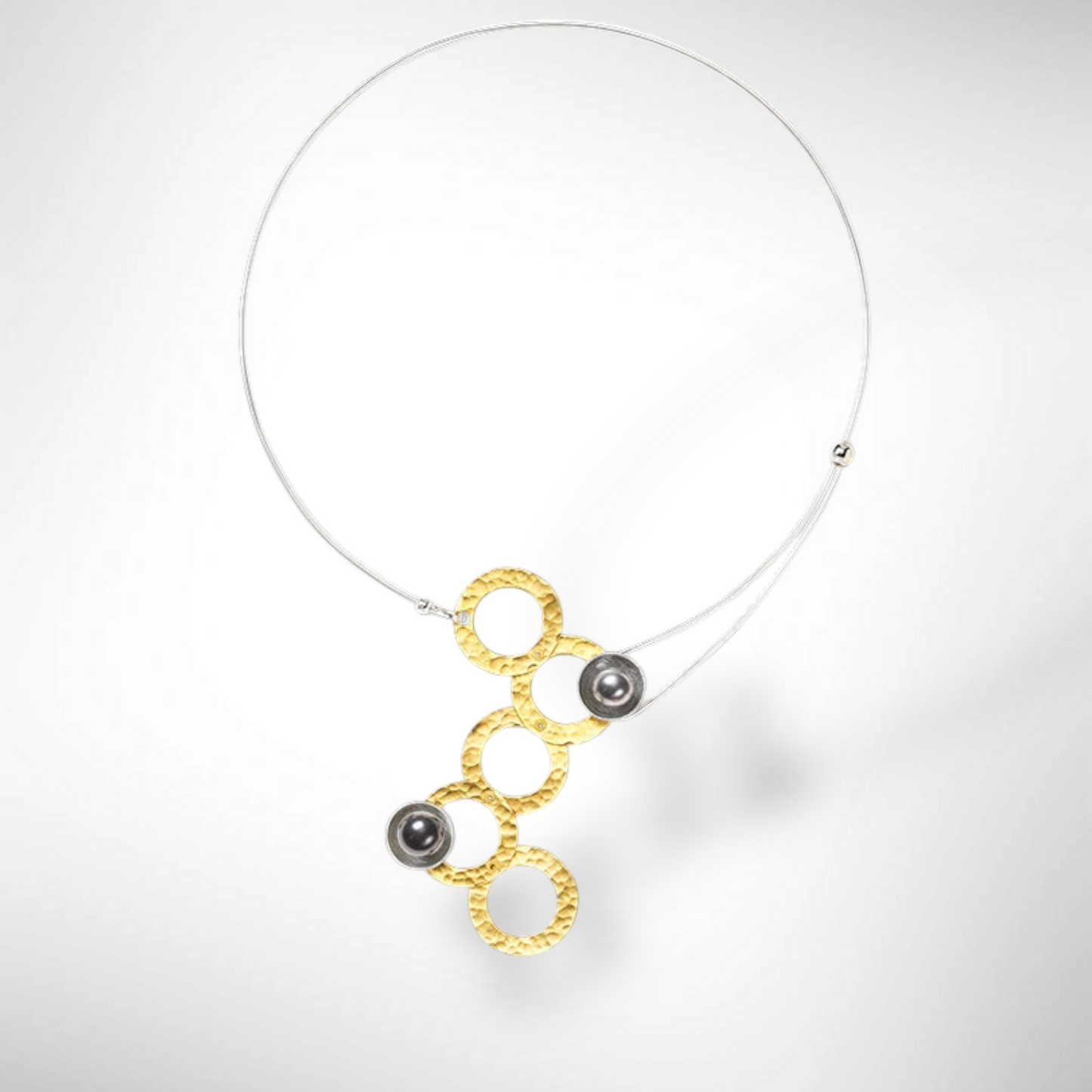 STREAM Small Cascading Mixed Metal Necklace from the SCULPTURAL Collection with Simulated Pearl or Jade option
