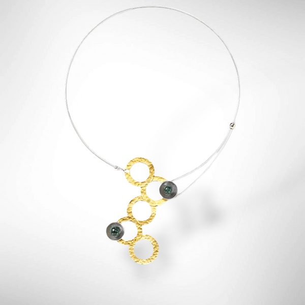 STREAM Small Cascading Mixed Metal Necklace from the SCULPTURAL Collection with Simulated Pearl or Jade option
