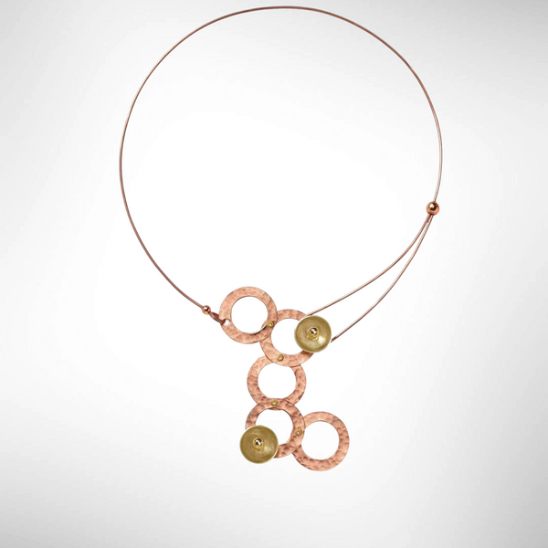 STREAM Small Cascading Mixed Metal Necklace from the SCULPTURAL Collection with Simulated Pearl or Jade option