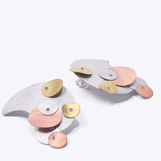 BUBBLES | FLOAT 1 Elegant Tri Metal Statement Post Earrings