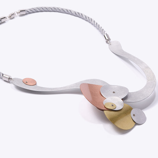 BUBBLES | FLOAT 2 Tri-Metal Bubble Necklace, Aluminum Brass Copper Statement Piece