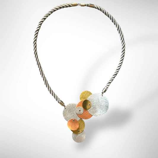 TICKLE 1 Assymetrical Tri Metal Circle Necklace