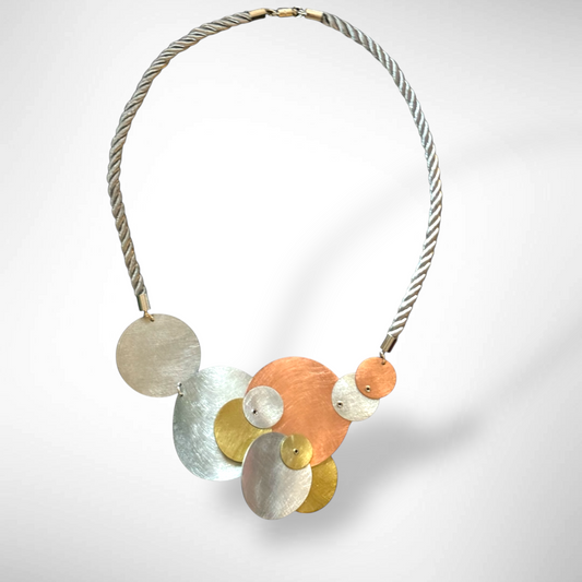 TICKLE 2 Statement Mixed Metal Circles Necklace