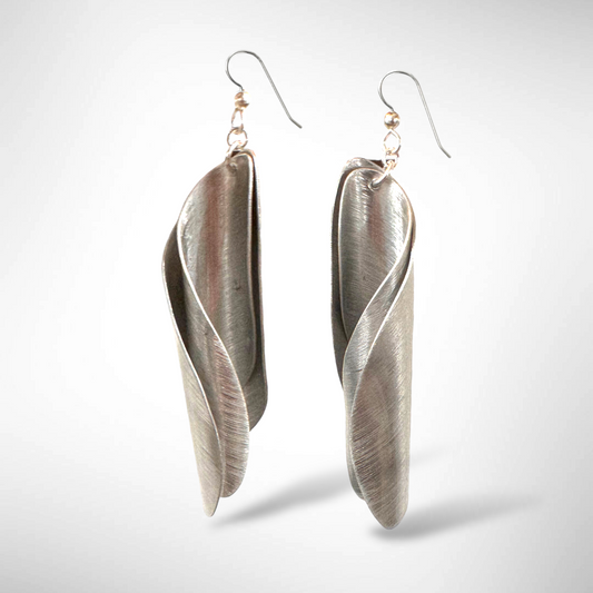BREAK Bold, Contemporary Double Wave Ocean Inspired Long Contemporary Earrings from the WATER Collection