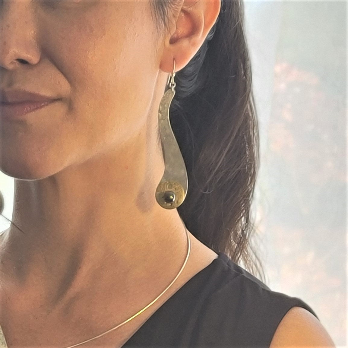 CASCADE -  Long Elegant Dangling Wave insipred earrings with simulated pearl from the WATER Collection