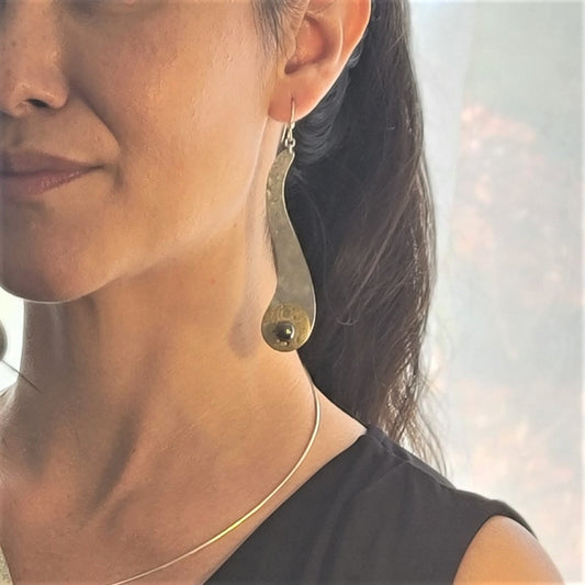 CASCADE -  Long Elegant Dangling Wave insipred earrings with simulated pearl from the WATER Collection