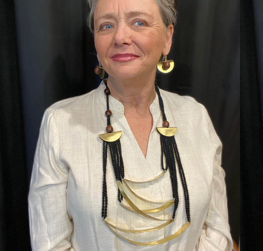 FILOMENA Long, Over the Head, Organic Textile and Wood Necklace