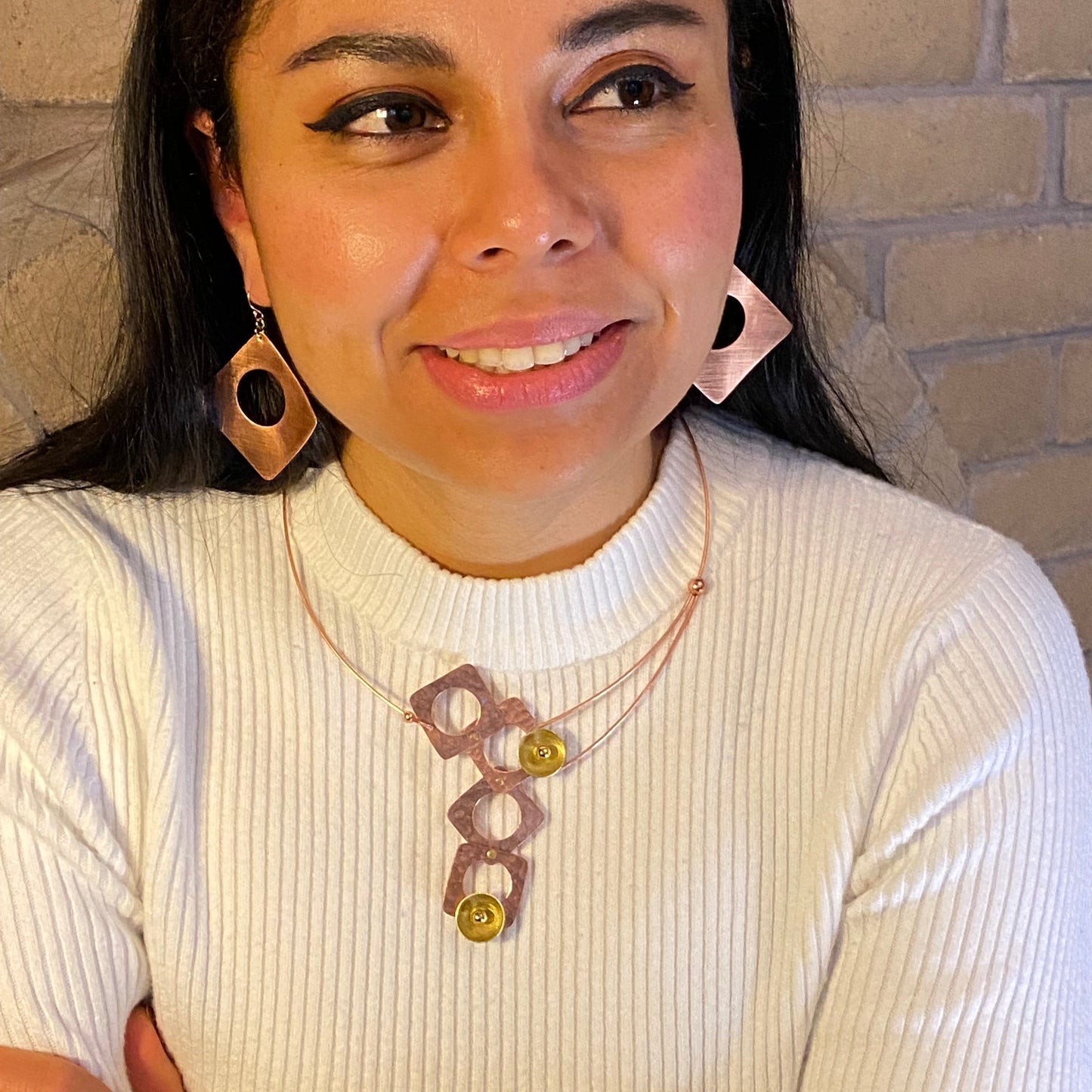 GROW Small Cubic Mixed Metal Necklace from the SCULPTURAL Collection with Simulated Pearl or Jade option