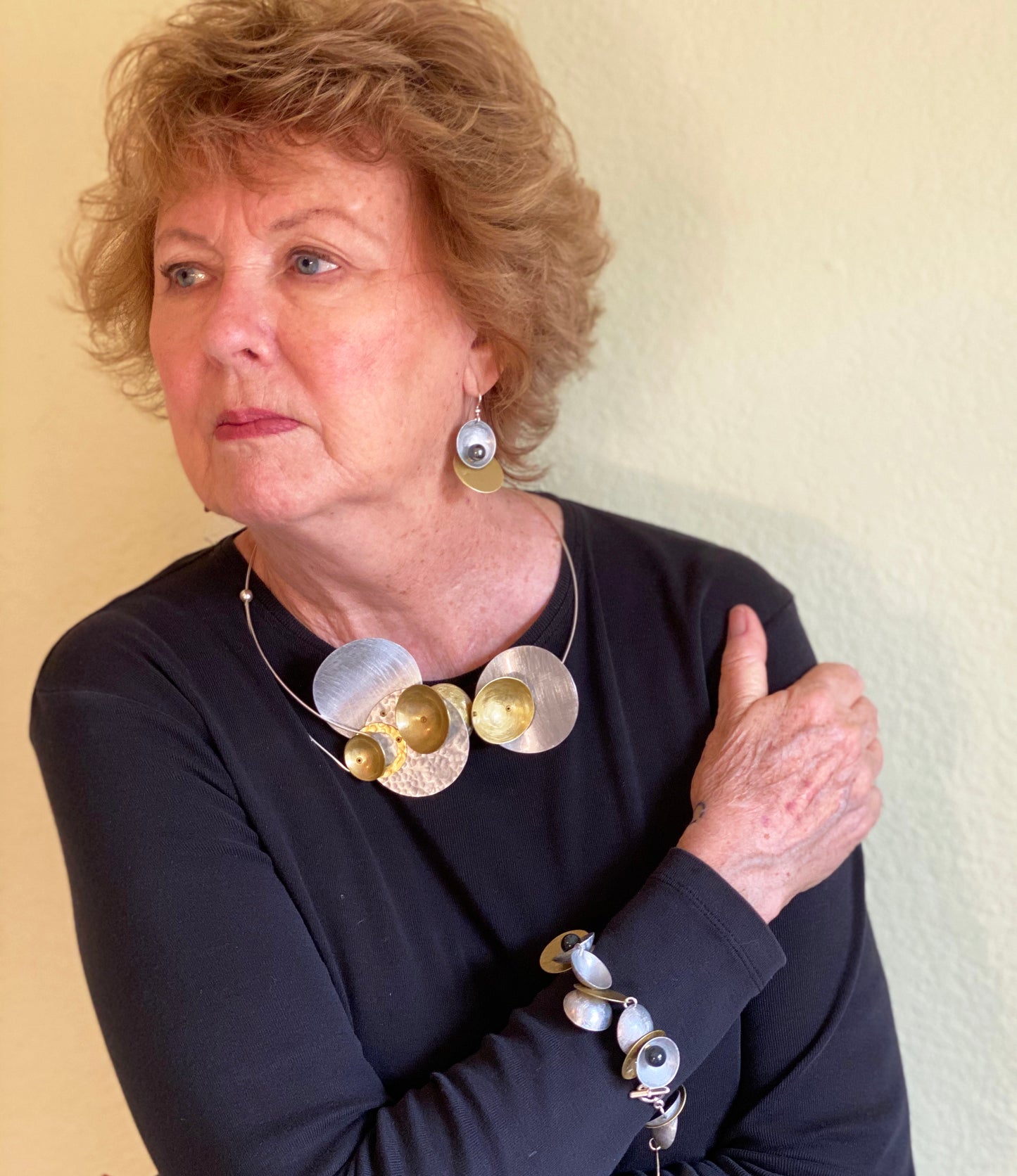 SKY Wow Factor Mixed Metal Structrual Statement Necklace with Front Closure from the SCULPTURE Collection