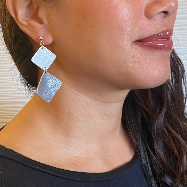 STEM Simple Double Angled Squares Metal Dangle Earrings