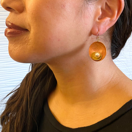 SPARK SMALL Mixed Metal Saucer Earrings with Jade